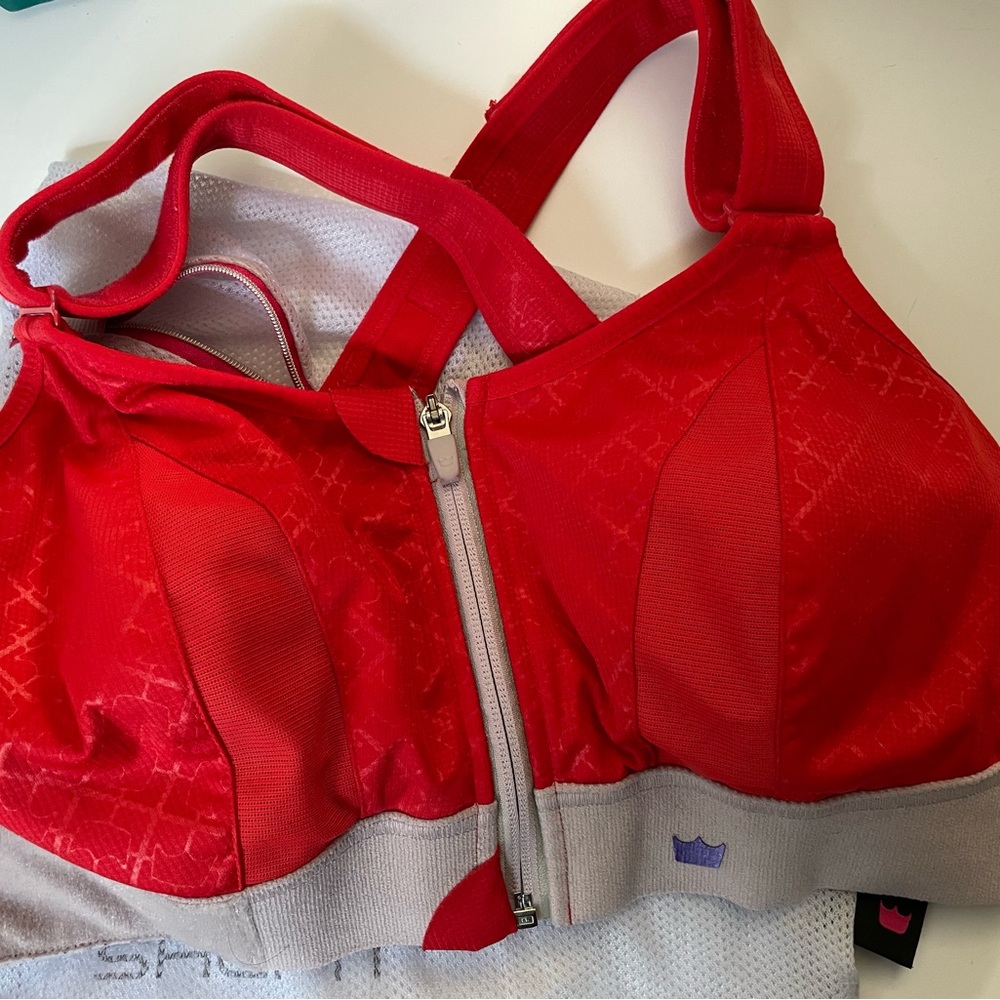 Shefit red and grey sports bra 1 Luxe
